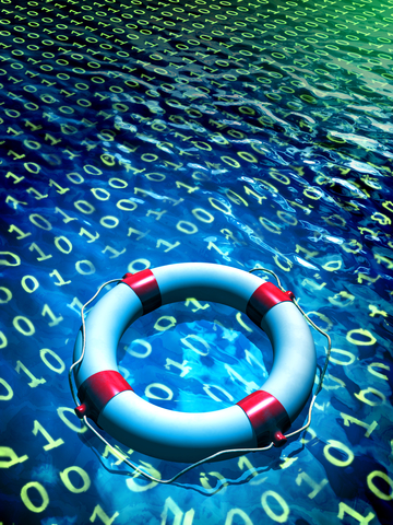 Reddingsboei op data, symbool voor back-up en herstel